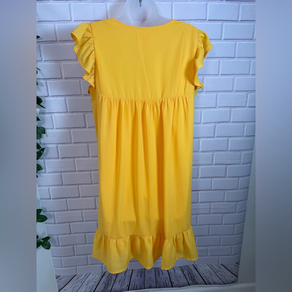 Savanna Jane Yellow Embroidered Boho Tunic top Size M Flowy Ruffle Sleeve - Picture 7 of 11